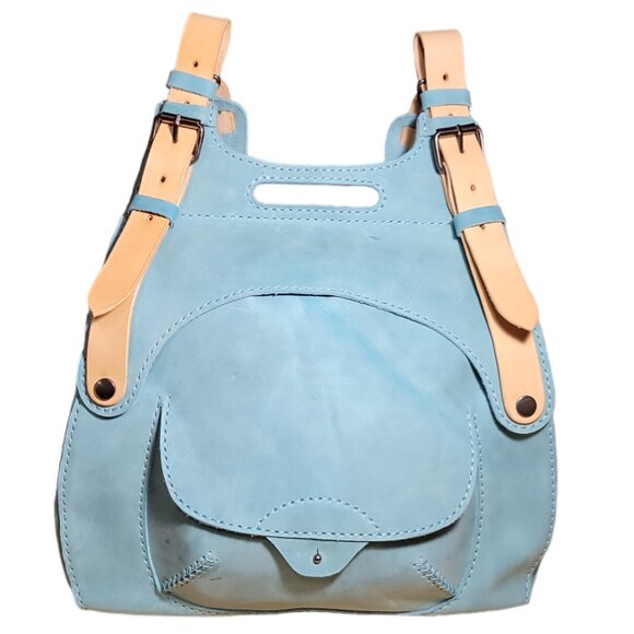 Handmade Light Blue Leather Convertible Backpack Shoulder Bag Crossbody Hobo main image 9